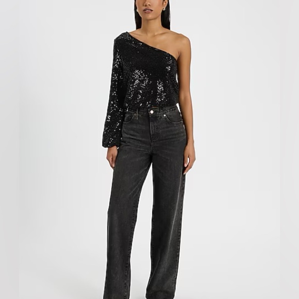 Sequin one shoulder top XL NWT Black - Picture 2 of 5